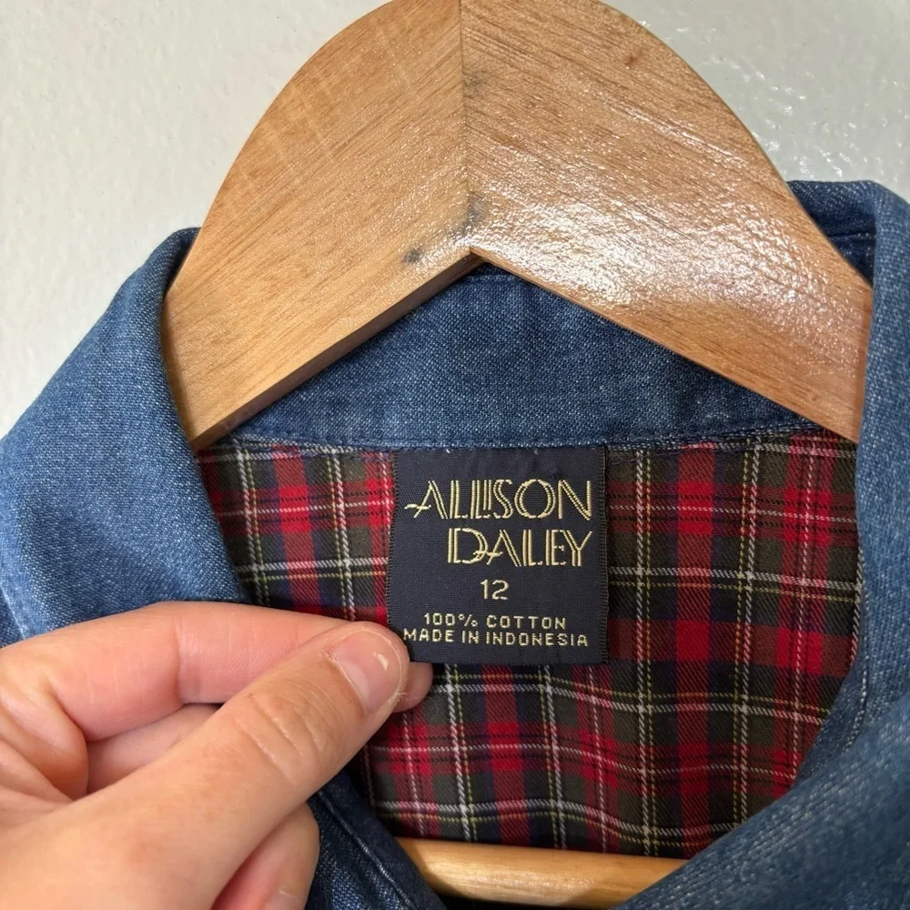 Allison Daley Vintage Cotton Apple Print Embroidered Cottagecore Fall Denim Vest